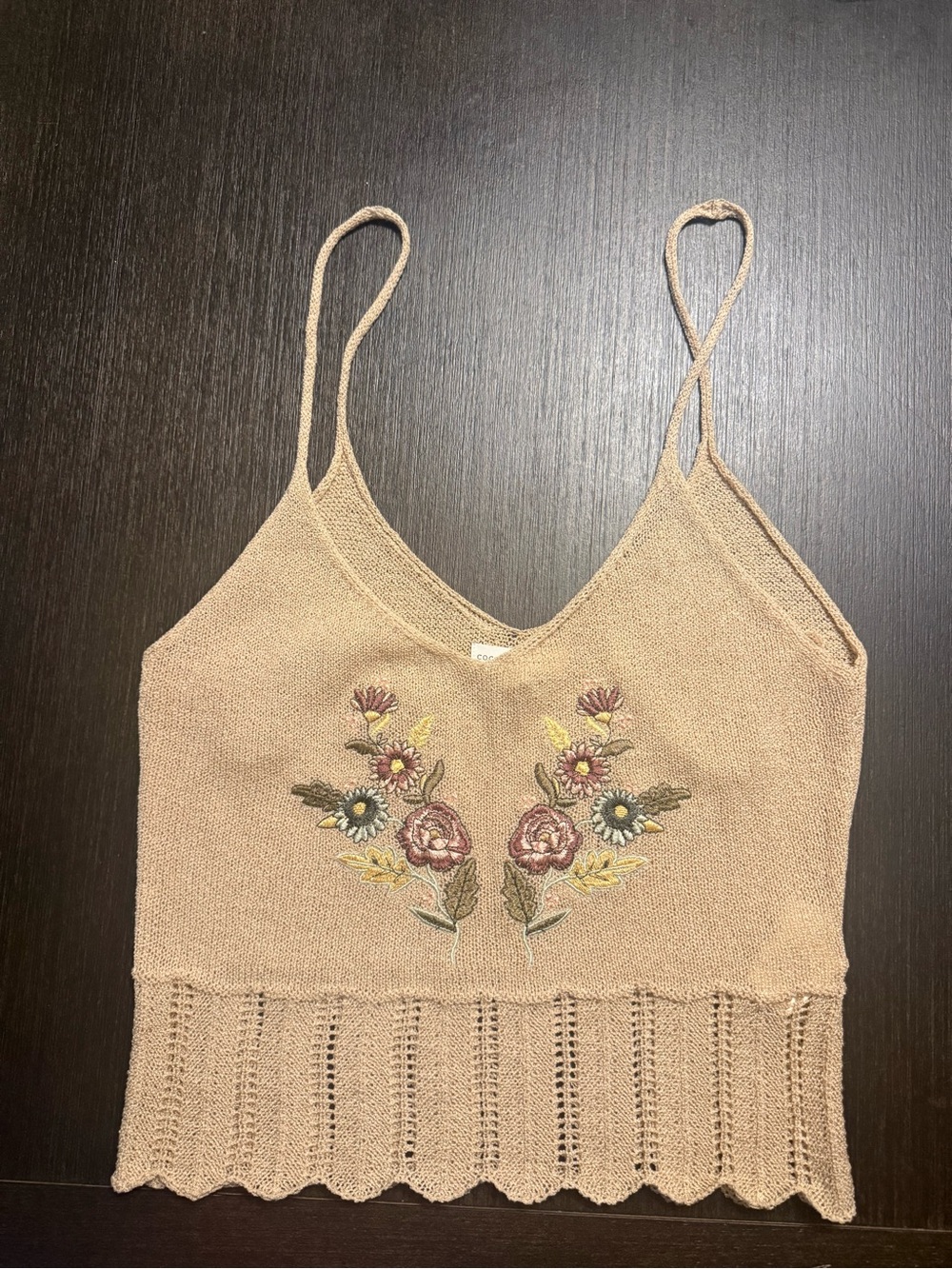 Cottagecore Floral Embroidered Knit Cami Boho Fairycore Tank Top - Picture 1 of 4